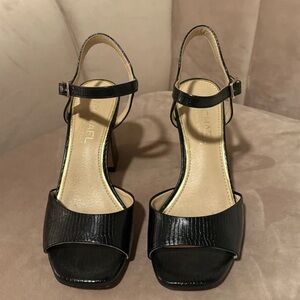 Michael Kors Black Textured Leather Block Heel Sandals